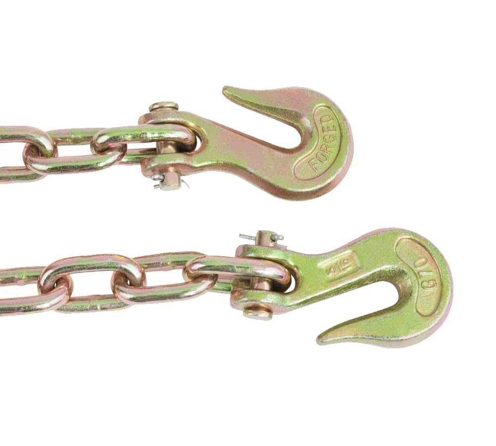 Mytee Products 4 Pack 5/16 Inch x 20 FT Grade 70 Binder Chain with Clevis Grab Hooks - G70 Transport Tow Chain - 4,700 Lbs Working Load Limit