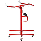 16' Drywall Lift Panel Hoist Jack Lifter Jack Rolling Caster Wheel Sheetrock Drywall Lift Construction Tools, 150lb Capacity, 4ft x 16ft Max Sheet Size, Red