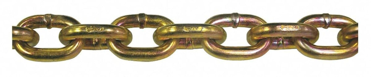Peerless 5440255 Grade 70 Steel Transport Chain in Pail, Peer Gold, 1/4" Trade, 0.274" Wire Diameter, 150' Length, 3150 lbs Load Capacity