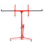 16ft 150lb Heavy-Duty Drywall Lift – Telescopic Sheetrock Hoist with 360° Swivel & 60° Tilt Arm, Tool-Free Adjustment, 3 Lockable Casters – Red + Black