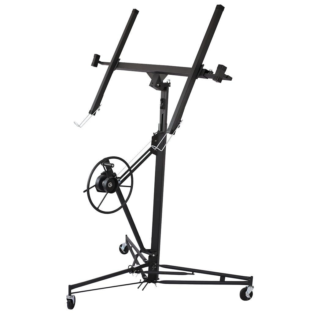 13 FT Drywall Lift, 150 lb Heavy Duty Drywall Panel Hoist with Adjustable Telescoping Ar and Lockable Wheels, Built-In Winch Brake, Collapsible Drywall Lift for Ceiling & Wall Installation,Blac