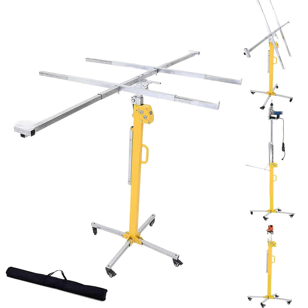 3-in-1 Multi-function Sheetrock Lift with Horizontal Punching Bracket,3mm Thick Steel Frame Supports 110 Lbs,Dual Drive,Collapsible to 117cm for Compact Storage,Perfect for High Ceilings,3.5m