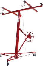 Suitable for 16FT Red Drywall Lift Hoist with Lockable Caster Wheels – Heavy-Duty Panel Jack for Easy Installation of Various Drywall Panels
