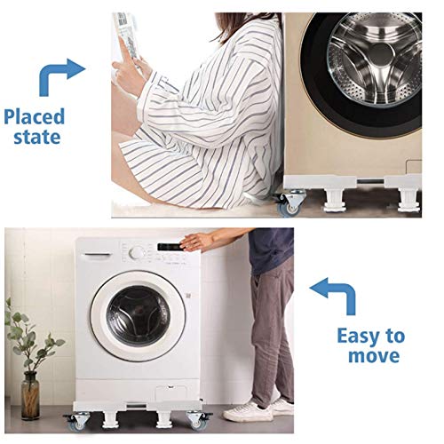 Washing Machine Stand with Wheels, Leveling Legs, 4 Locking Rubber Swivel Wheels and Strong Feet for Washer, Dryer, and Refrigerator Support