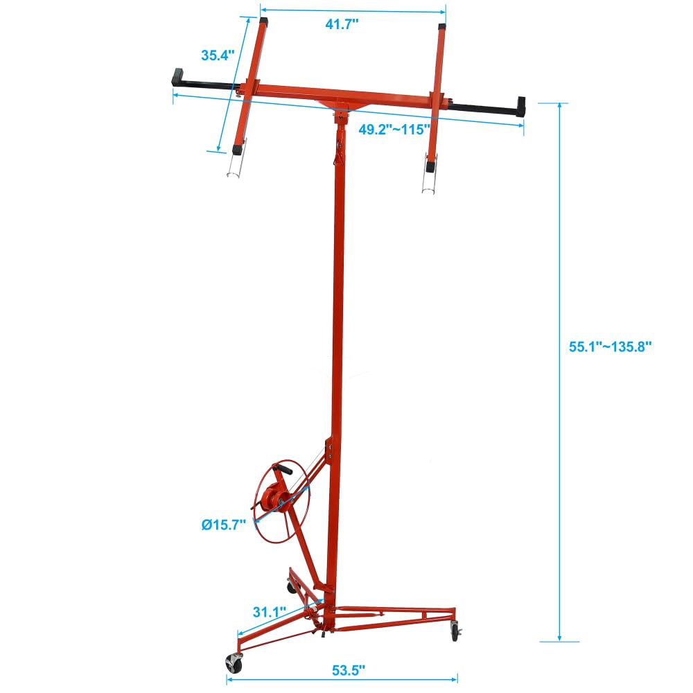 Drywall Lift Panel 11' Lift Drywall Panel Hoist Jack Lifter,red (Red + Iron)