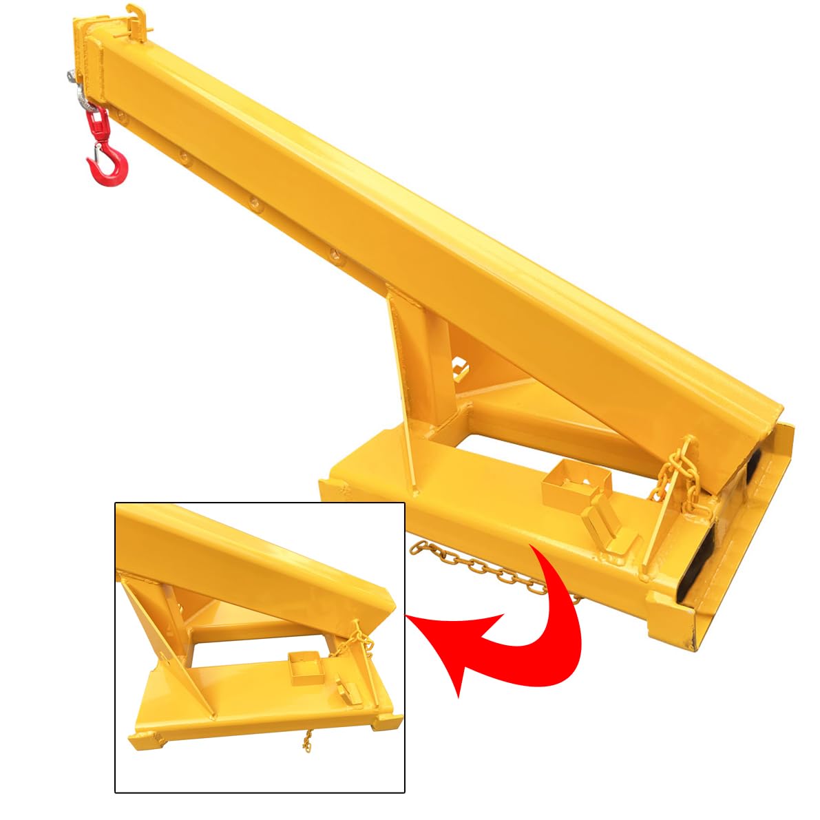 INTBUYING Adjustable Forklift Jib Boom Crane, Lifting up to 4400LB/2T, with a Mobile Crane Hoist and Truss Hook Extension Attachment Ranging from 63-98in for Forklift Towing and Handling Equipment