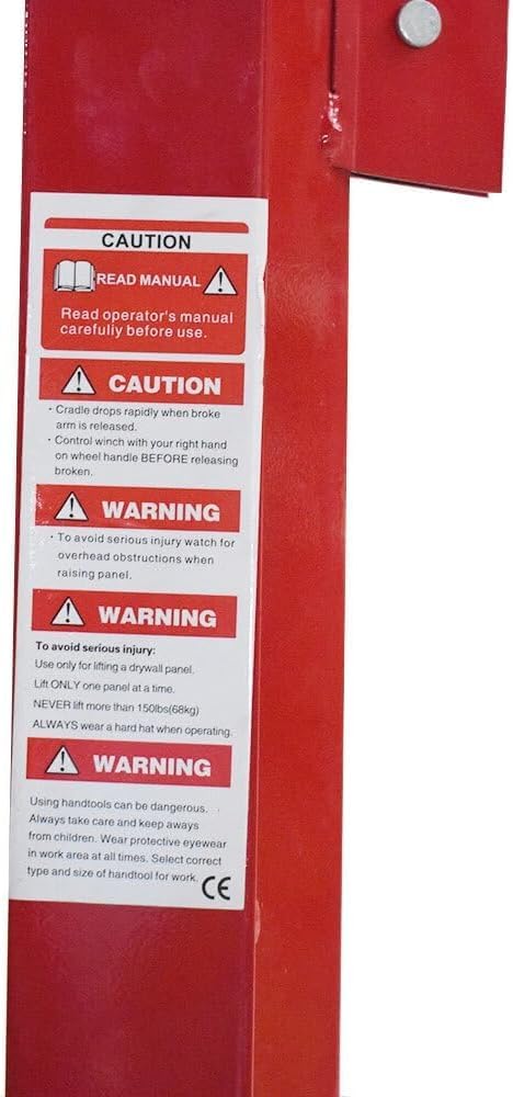 Suitable for 16FT Red Drywall Lift Hoist with Lockable Caster Wheels – Heavy-Duty Panel Jack for Easy Installation of Various Drywall Panels