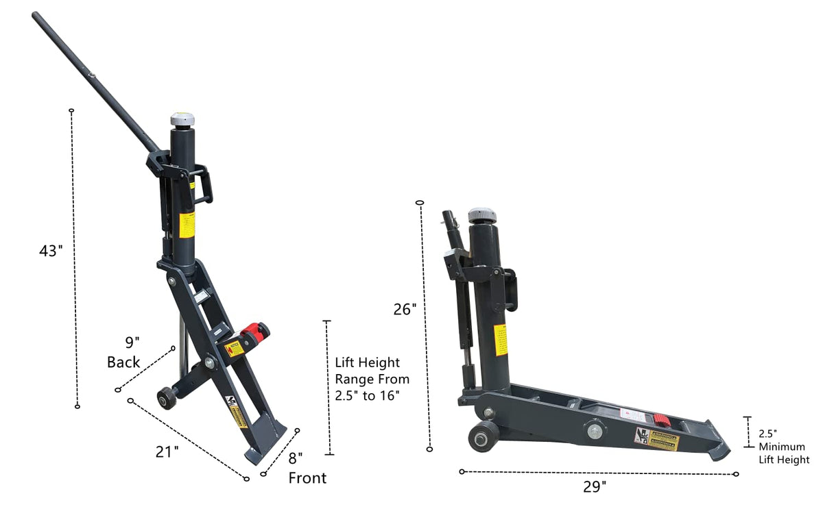 Hydraulic Forklift Jack (7 Ton) 15400 lbs Capacity, 2.5" - 16.5" Height, Sturdy Reliable Maintenance Tool