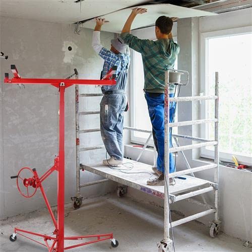 Heavy-Duty Drywall Lifter for Single-Person Drywall Installation – Rolling Caster Hoist with Tilting Cradle and Built-in Brake