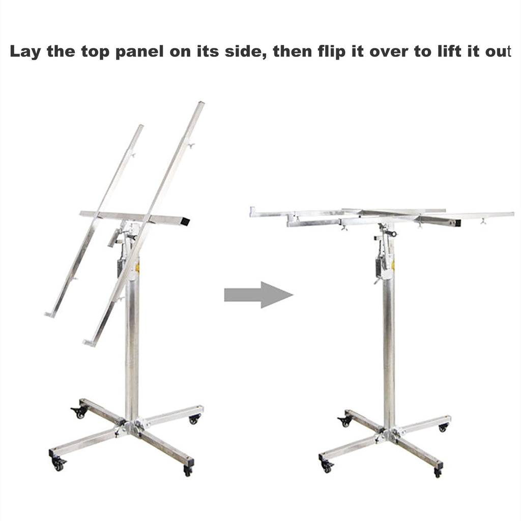 Drywall Lifter Tool, Easy to Move with Casters 3-in-1 Galvanized Steel Pipe Sheetrock Lift Adjustable Telescopic Arm Suitable for Woodworking Construction Tools Residential Commercial(3.7M)
