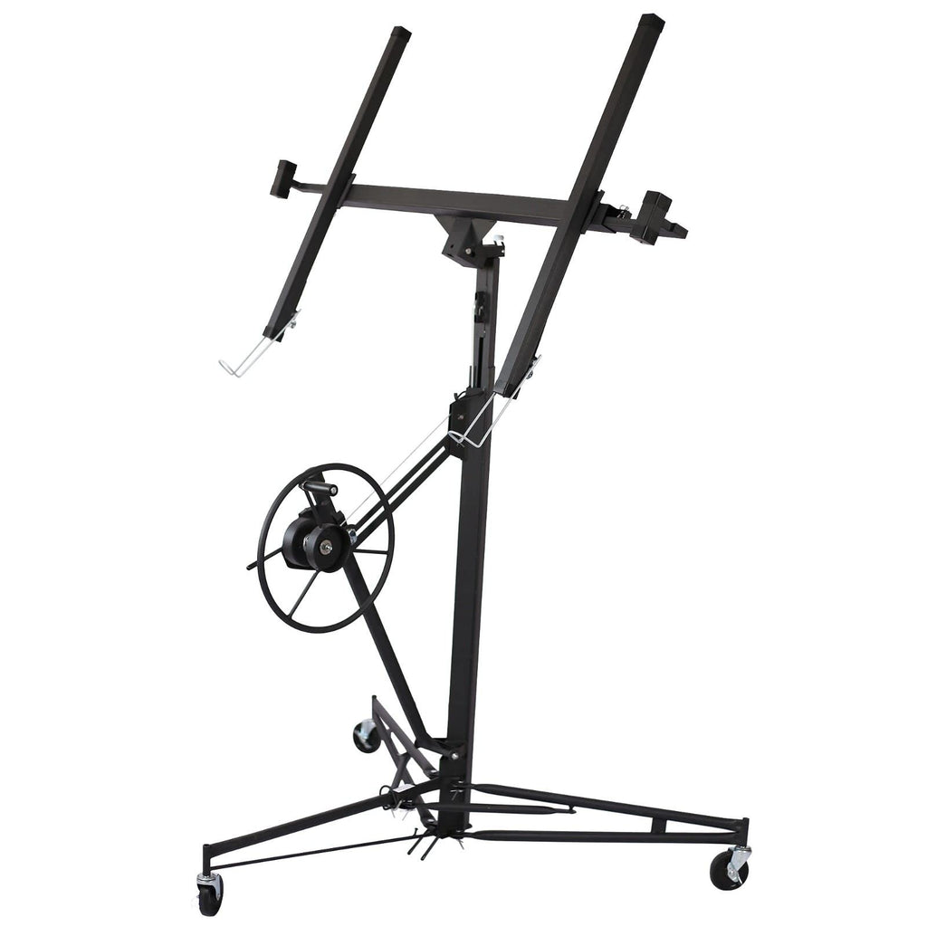 11' Lift Drywall Panel Hoist Jack Lifter with Rolling Caster Wheel and Adjustable Telescopic Arm