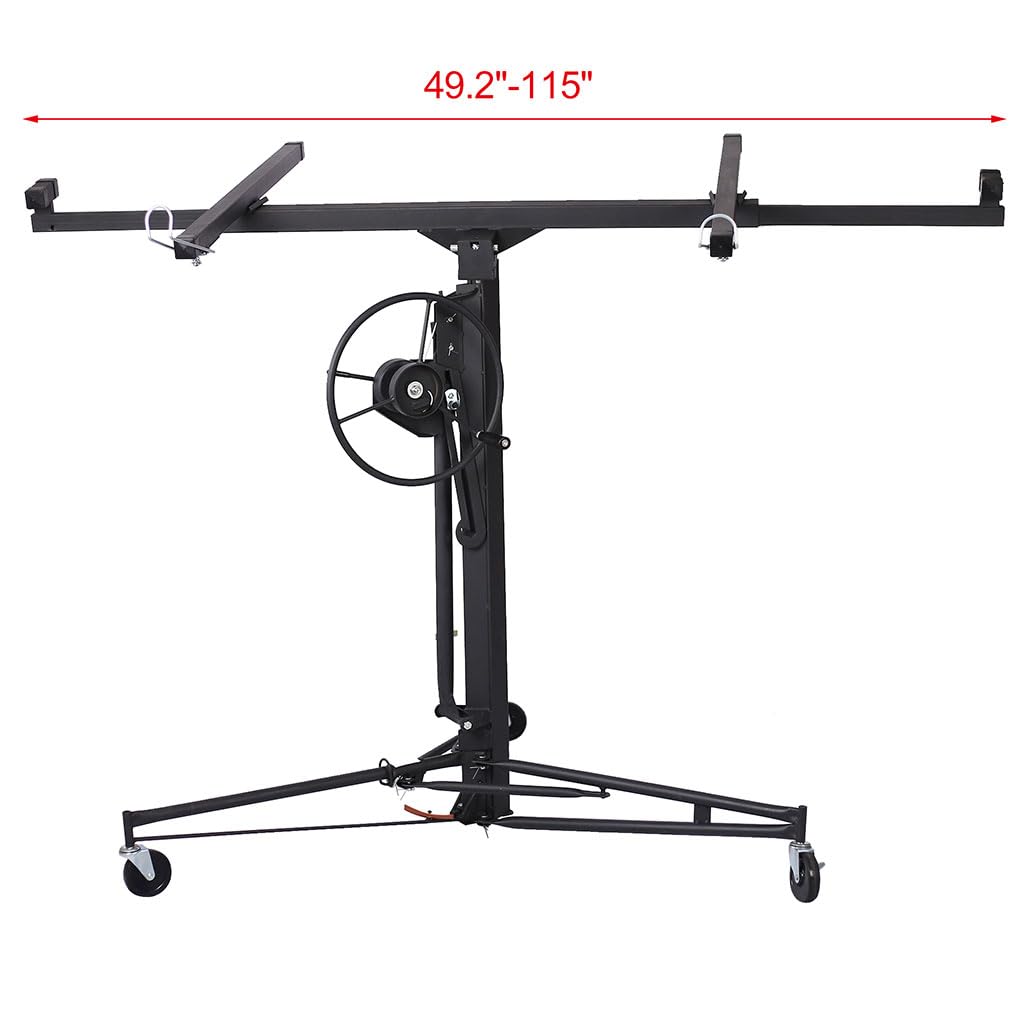 11' Drywall Rolling Lifter Panel,150lb Weight Capacity Panel Hoist Jack Tool Jack Lifter with Adjustable Telescopic Arm and 3 Lockable Wheels - Easy Assembly,Ideal for DIY and Home Renovation