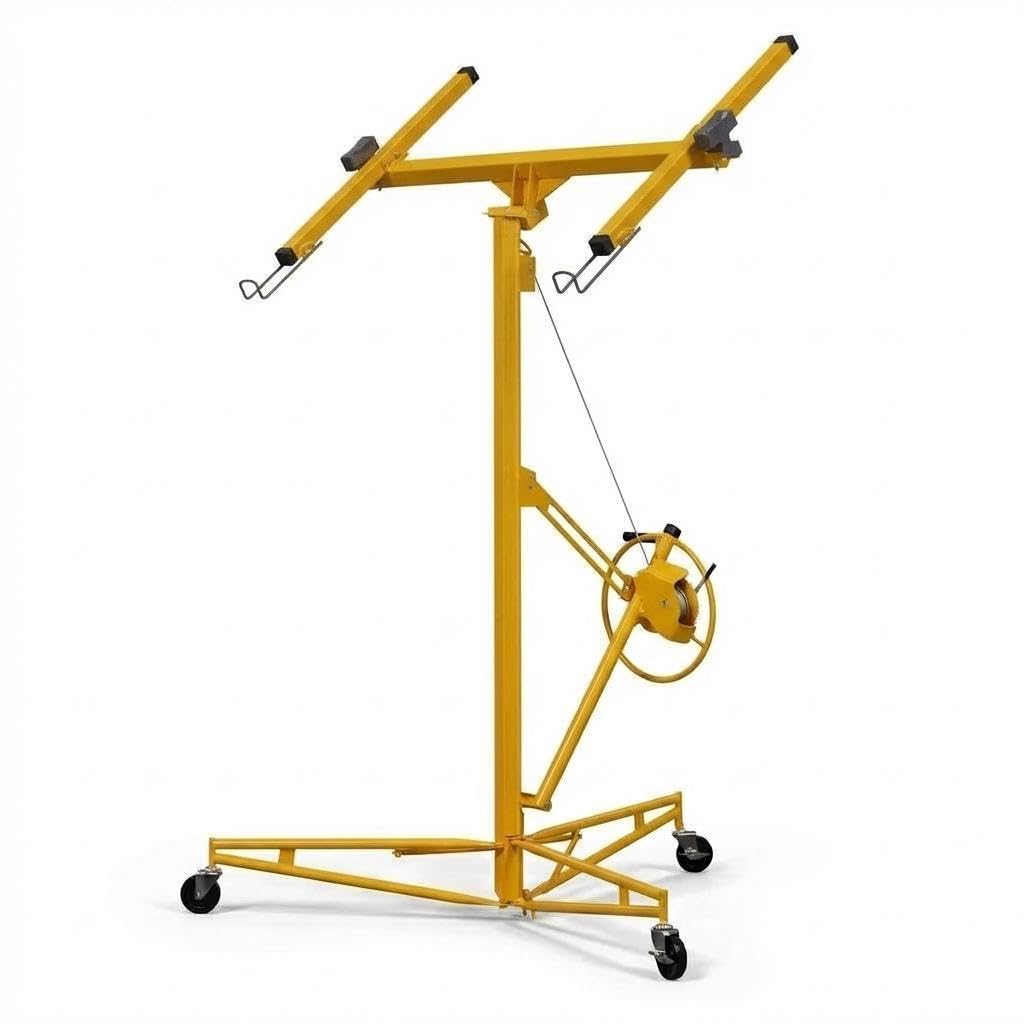 16 ft Drywall Lift, 150 LB Capacity, Heavy Duty Sheetrock Panel Hoist with Telescoping Arm, 360° Rotating & 60° Tilting Cradle, Adjustable Drywall Lifter for Ceilings & Walls, Yellow