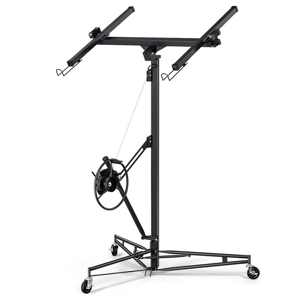 13 FT Drywall Lift Panel Rolling Hoist Jack Lifter, One-Person Operation, 150 LBS Load Capacity, Ideal for DIY and Home Renovation - Adjustable Telescopic Arm, with Wheels