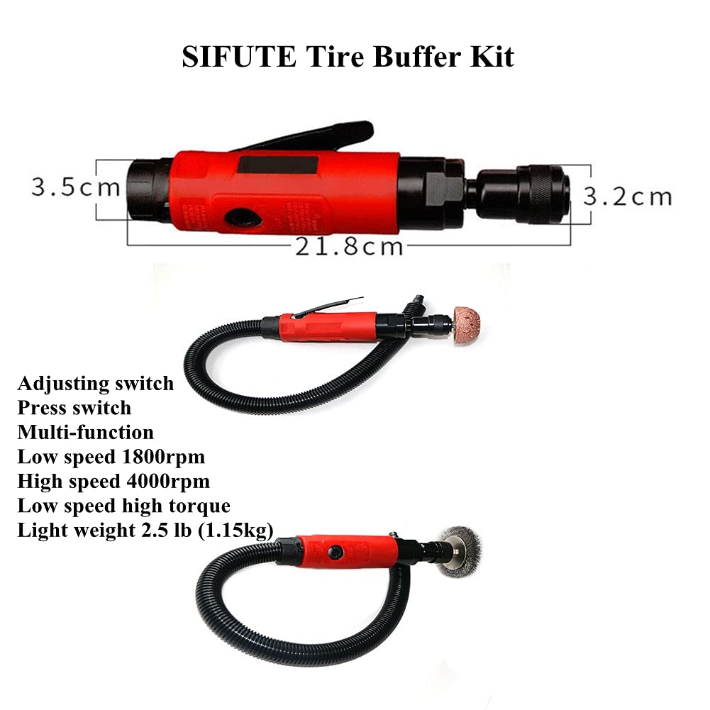 Pneumatic Reversible Air Drill 1800rpm Low Speed 4000rpm High Speed AirTire Buffer Tire Grinder With Rear Exhaust & Whip Hose,Domed Contour Rasps For Inner Liner Cleaning,Reaming And Drilling