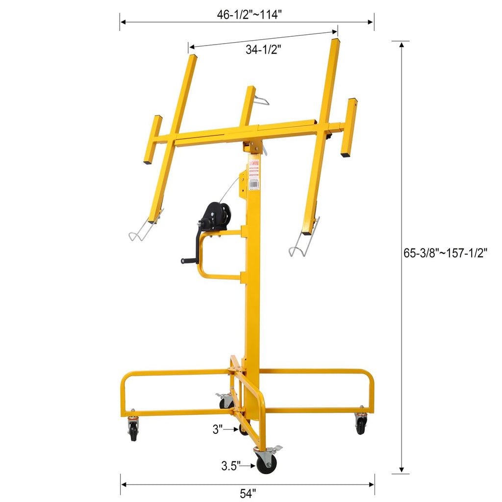 16 FT Drywall Lift Panel, Drywall Panel Hoist Jack Lifter Jack Rolling Caster Wheel Sheetrock Drywall Lift Construction Tools,150 lb Capacity (Yellow)