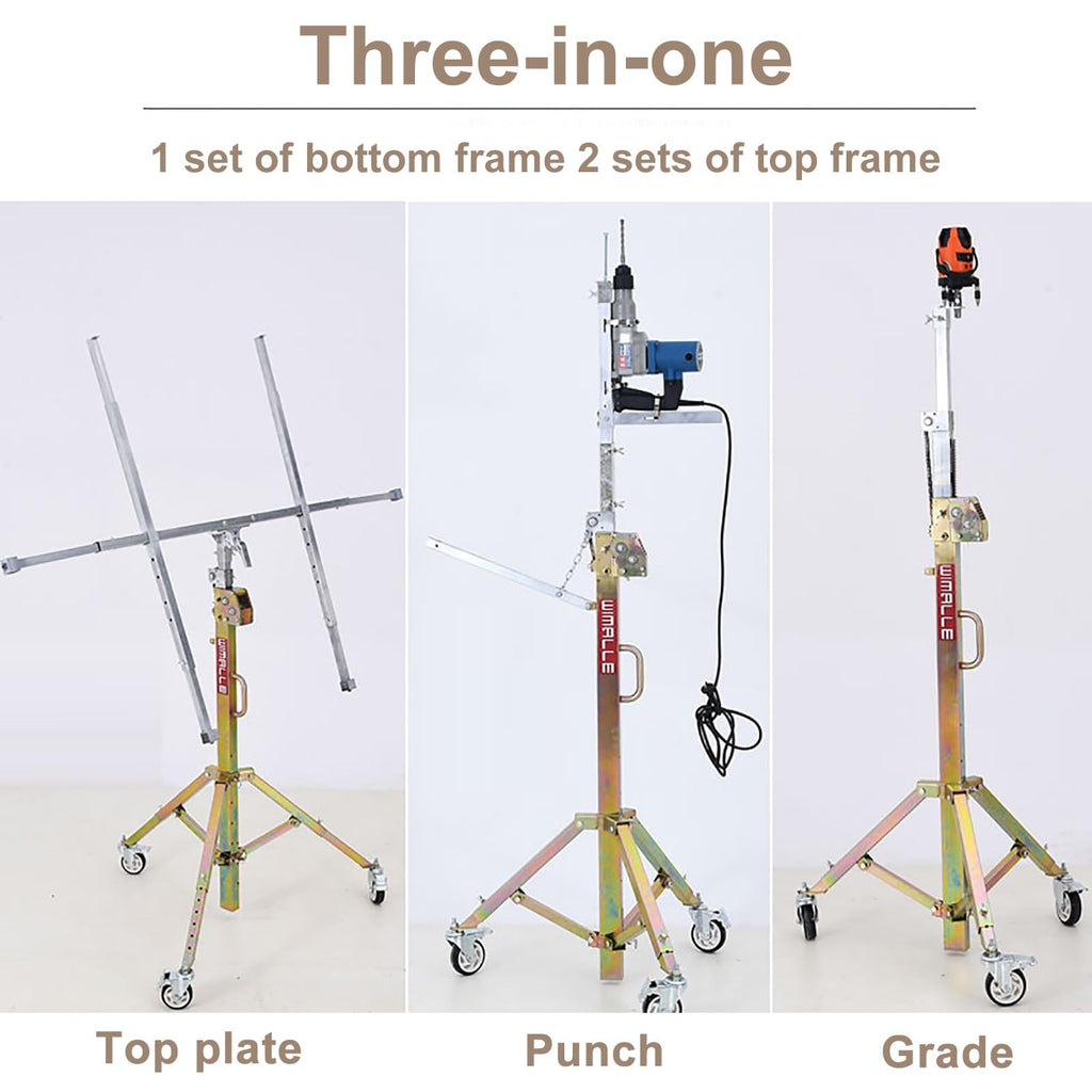Drywall Jack Lifter, Adjustable Telescopic Arm Drywall Lifter with Locking Casters Convenient and Labor-Saving Portable Commercial Woodworking Tools Lighting Installation Tools(3M)