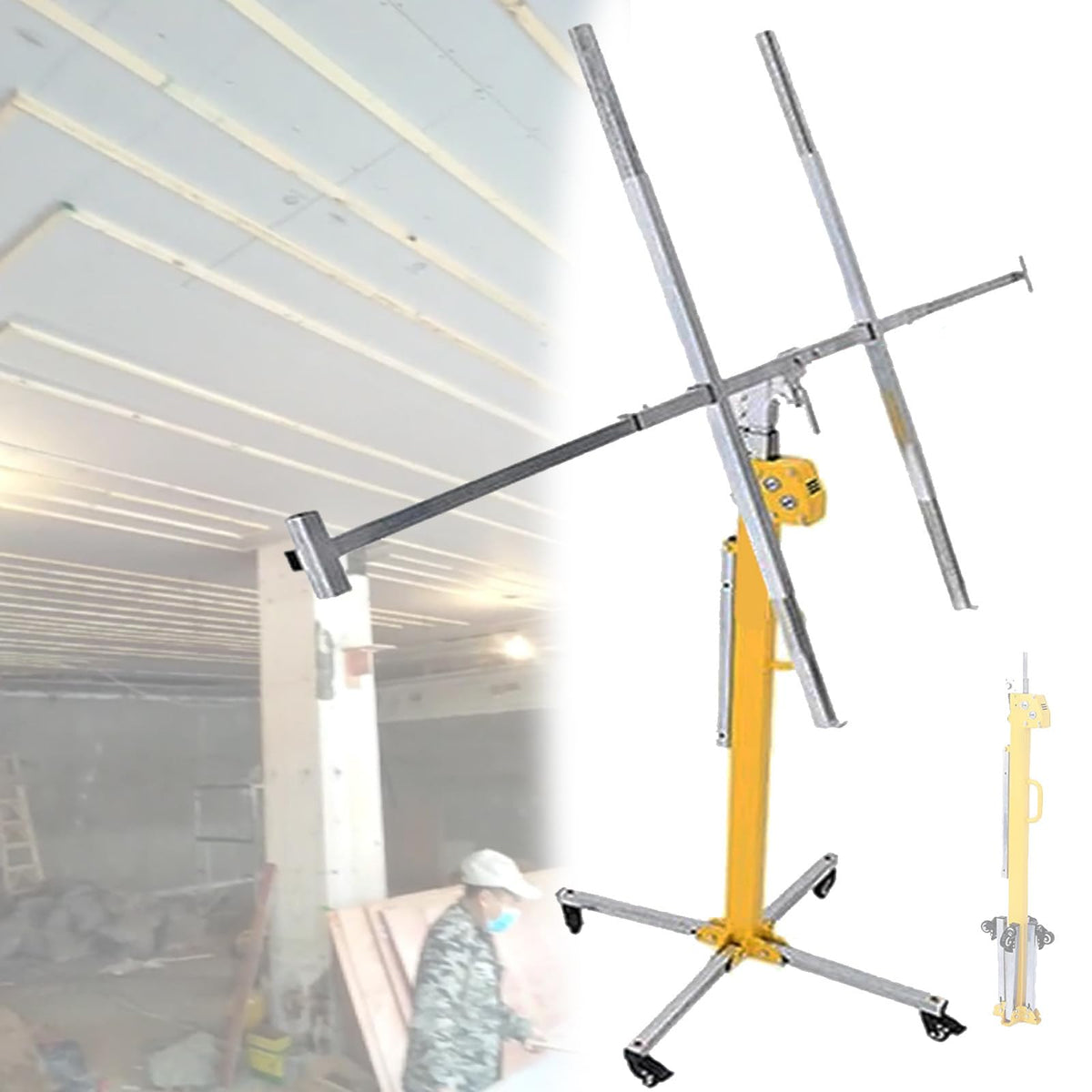 Drywall & Plaster Board Sheet Hoist - Max Capacity 50 kg, 3/3.5/4/4.5/5m Lifter Panel Hoist Jack Tool for Commercial & Home Use, Easy Assembly & Built-In 5cm Wheels,3m