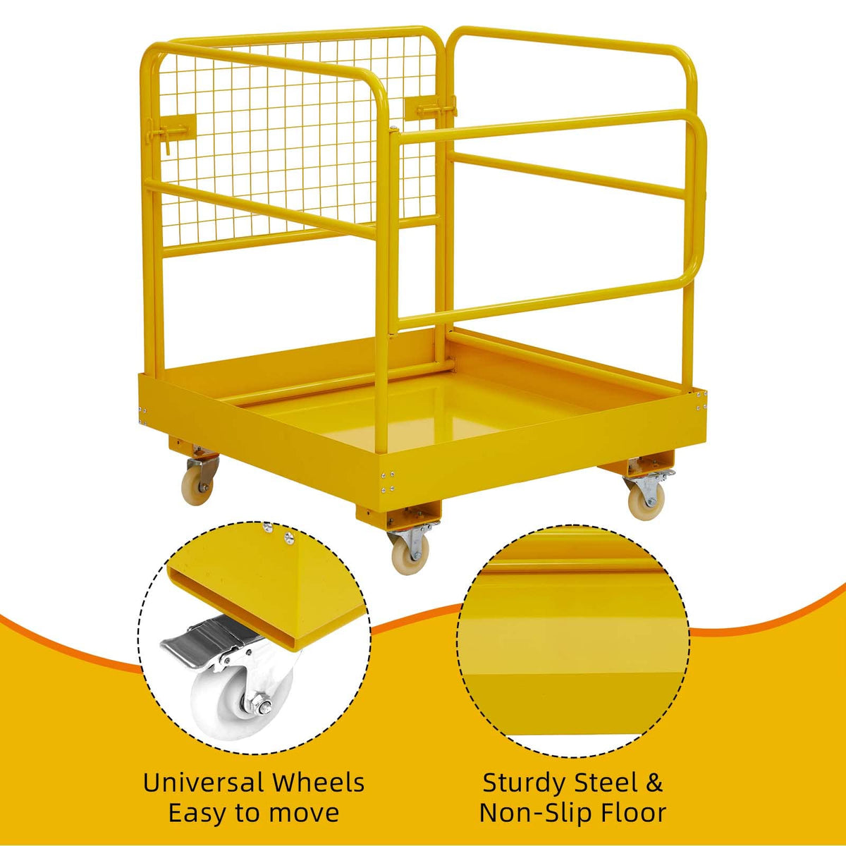 GarveeTech Forklift Safety Cage, 36 in x36 in inch Heavy Duty Collapsible Forklift Work Platform,1200 LBS Capacity with 4 Universal Wheels, for Most Aerial Jobs