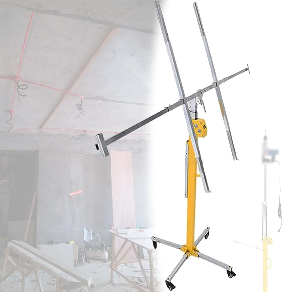 3.5/4/4.5/5m Drywall Lift Movable, 110LBS Heavy Duty Drywall Hoist Panel Lifter with Adjustable Telescopic Arm & 4 Locking Wheels, Foldable Sheetrock Hoist for Construction,4m