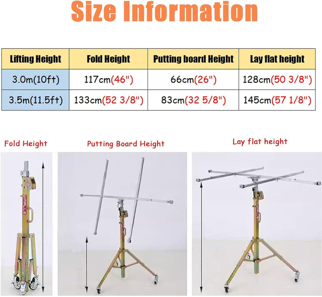 Handling Panel Lifting Jack for Home Improvement, Drywall Lift Drywall Lift Plaster Board Lifter with Bag, 132lbs Sheetrock Hoist Lifts with Telescopic Arm(3.5 m(11.5ft))
