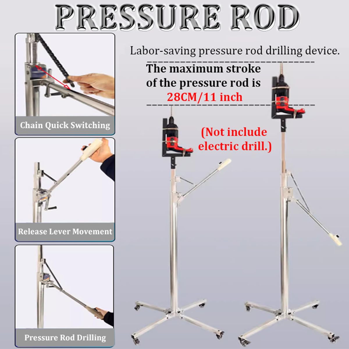 Gypsum Board Lifter, Sheet Lifter, Level Gauge, Lifting Jack Tool with Lockable Universal Wheels, Strong Load-Bearing Capacity, Suitable for Construction, Construction Sites ()