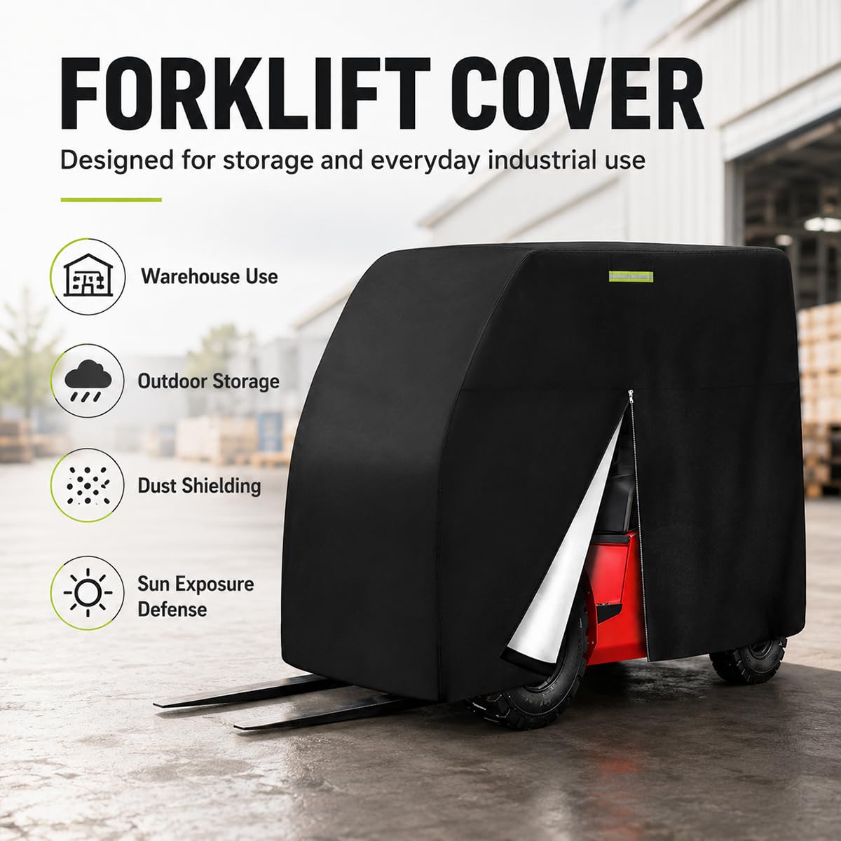 Forklift Cover for Toyota Material Handling 7FGCU25 1998-2015, Water-Resistant Outdoor Storage Protection with Reflective Strips and Zipper Design for Warehouse Transport Storage Use