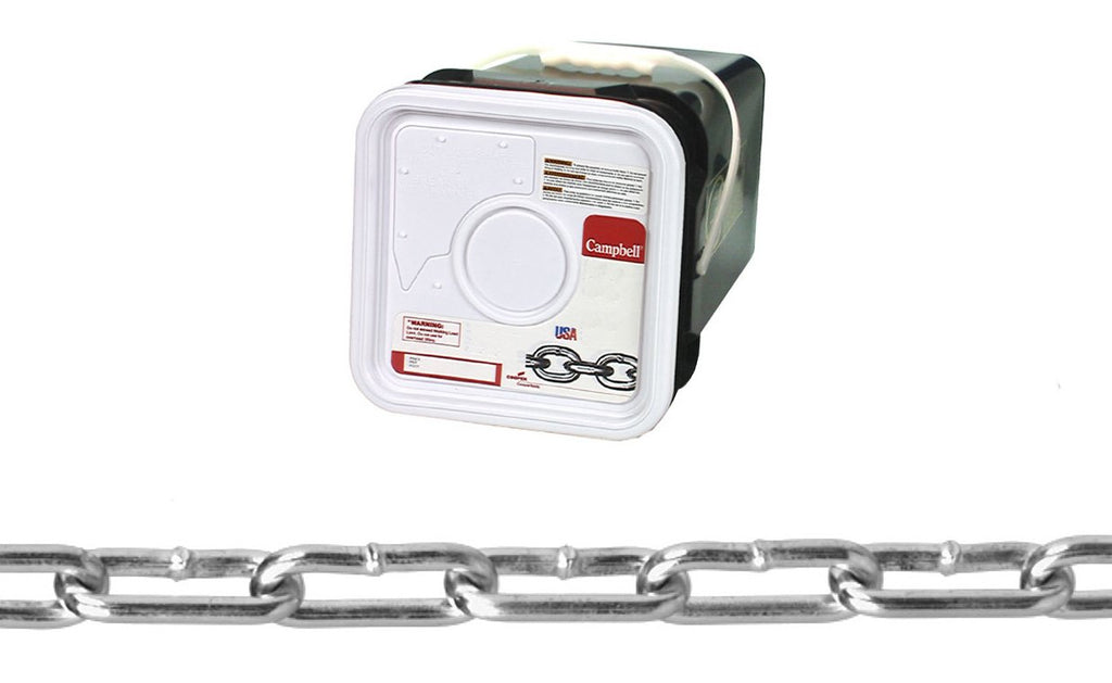 Campbell 0330126 Low Carbon Steel Straight Link Coil Chain in Square Pail, Zinc Plated, #1 Trade, 0.16" Diameter, 350' Length, 370 lbs Load Capacity