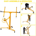 Drywall Lift, 11 FT Rolling Caster Lockable Jack Lifter Portable Panel Lift Construction Tools 150LB Heavy Duty Sheetrock Hoist Holder Suitable for Home and Commercial Use, Yellow