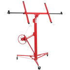 11FT Drywall Lift Sheetrock Lift, 150LBS Capacity Drywall Panel Hoist Jack, Heavy Duty Drywall Lifter for Home Improvement, with Adjustable Telescopic Arm & 3 Lockable Wheels, Red