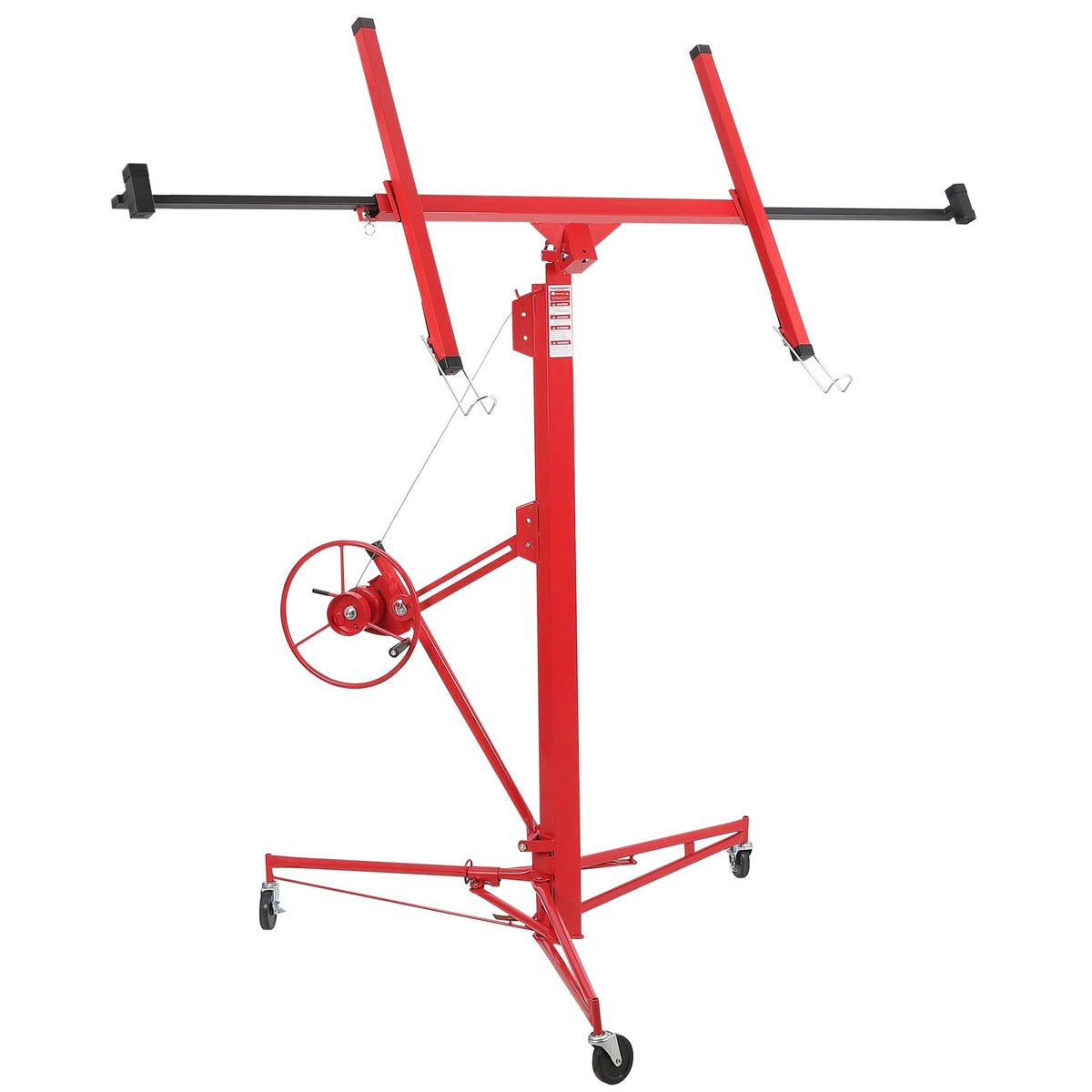 11FT Drywall Lift Sheetrock Lift, 150LBS Capacity Drywall Panel Hoist Jack, Heavy Duty Drywall Lifter for Home Improvement, with Adjustable Telescopic Arm & 3 Lockable Wheels, Red
