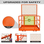 43x45 in Forklift Safety Cage Man Basket, 1800 LB Capacity, Heavy Duty Steel Forklift Work Platform with Railing & Wheels for Warehouse Factory Maintenance, Orange