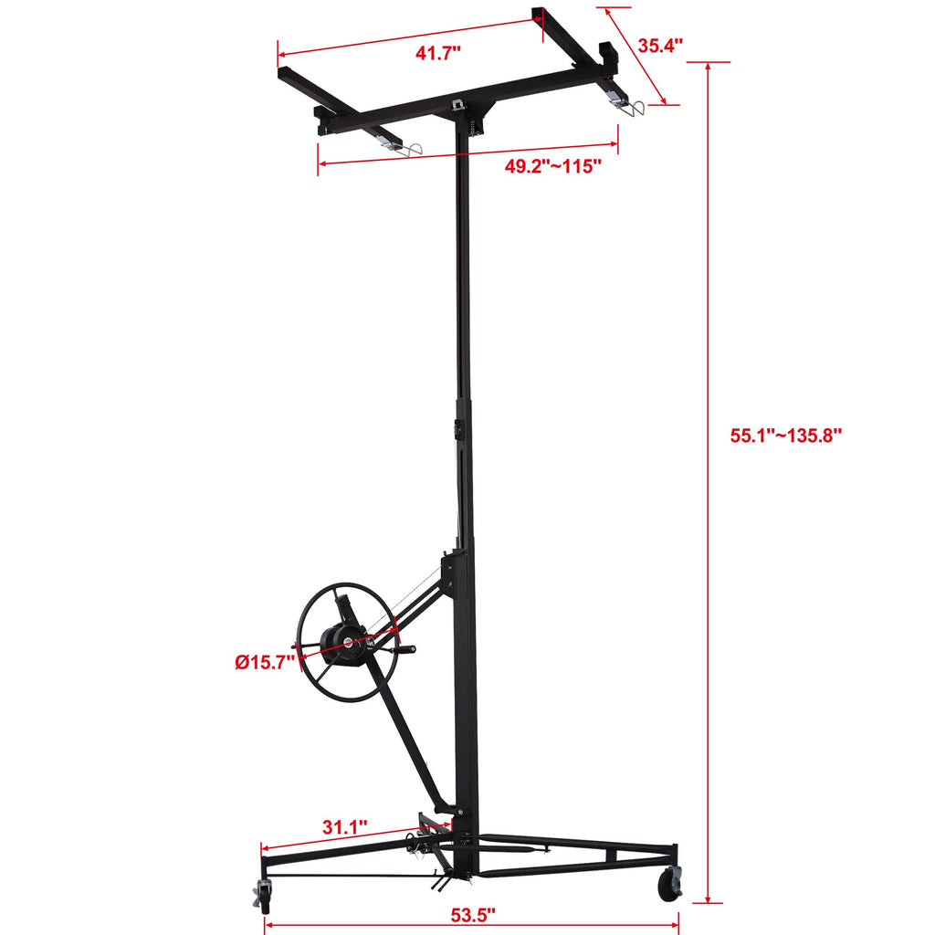 11FT Drywall Lift Sheetrock Lift, 150LBS Capacity, Drywall Lift Panel Hoist with Telescopic Arm, Drywall Jack Lift with 3 Lockable Wheels for Home Improvement, 4'x16' Panel Size, Black