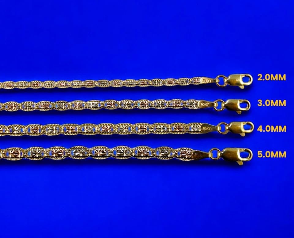 10K Tri Color Gold SOLID Valentino Mariner Anchor Chain Necklace D/C 1.5mm-5mm MADE IN ITALY