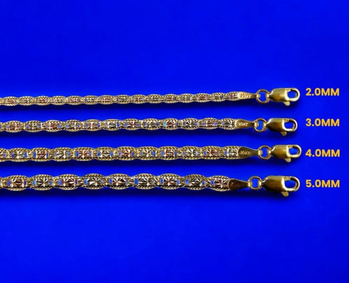10K Tri Color Gold SOLID Valentino Mariner Anchor Chain Necklace D/C 1.5mm-5mm MADE IN ITALY