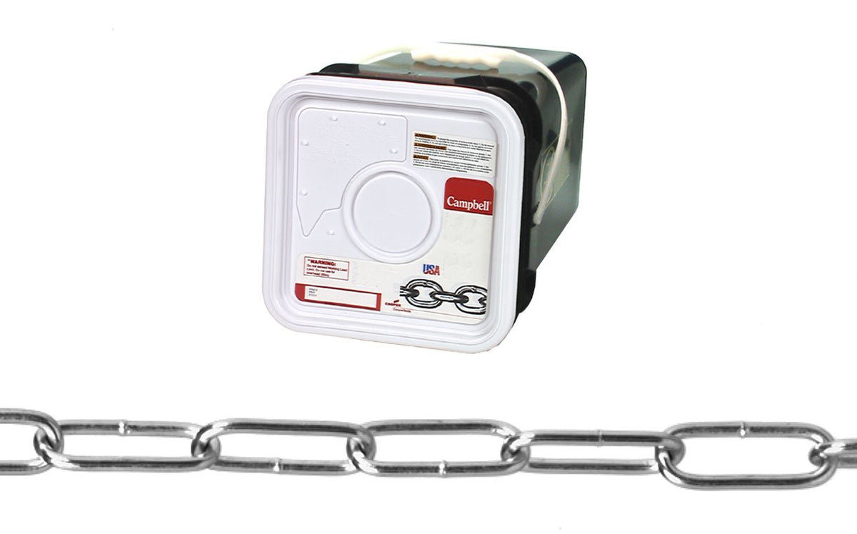 Campbell 0339626 Low Carbon Steel Handy Link Utility Chain, Zinc plated, 120 Trade, 0.120" Diameter, 255 lbs Load Capacity, 500 Feet Square Pail
