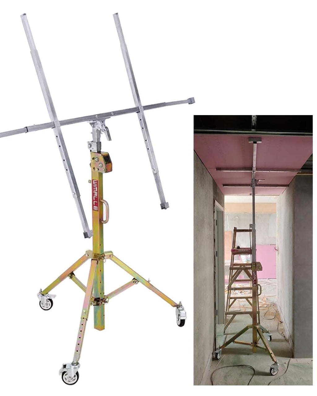 ZIMGOD Adjustable Drywall Lift Tool 10ft 11.5ft 13ft, Tiltable & Folding Sheetrock Lift Hoist, Rolling Plasterboard Panel Lifter, Metal Drywall Jack Lifting(Max Height 3.0m/9.8ft)