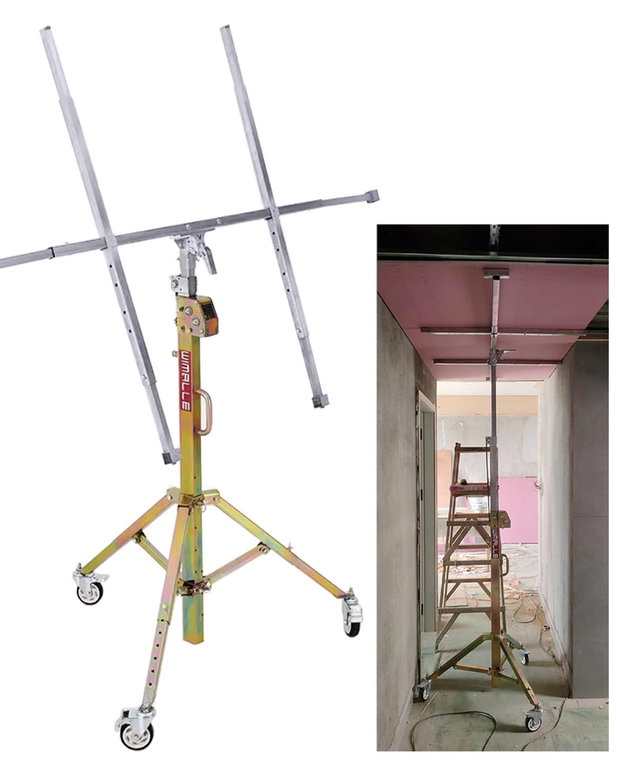 ZIMGOD Adjustable Drywall Lift Tool 10ft 11.5ft 13ft, Tiltable & Folding Sheetrock Lift Hoist, Rolling Plasterboard Panel Lifter, Metal Drywall Jack Lifting(Max Height 3.0m/9.8ft)