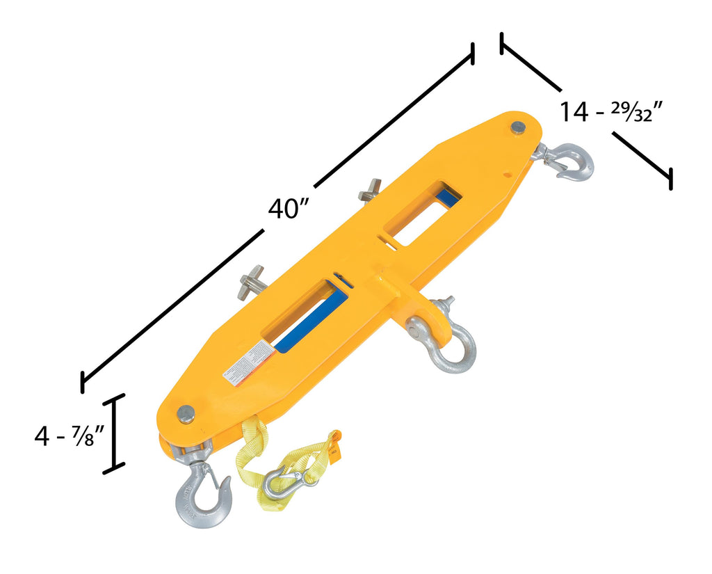 Vestil FLB-D-6 Steel Forklift Lifting Beam 40 in. x 4-7/8 in. x 17-1/16 in. 6,000 Lb. Capacity Yellow