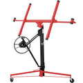 Gecheer Drywall Lift Hoist Jack – 11 ft Adjustable Panel Lifter for 4x8 ft to 4x16 ft Sheets, 150 lb Capacity, Foldable Steel Frame with Built-in Winch & Brake, Red and Black