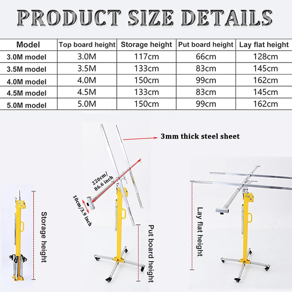 Drywall Lift, Panel Lift, Drywall Construction, Max Lifting Capacity 80 Kg, Suitable for Furniture Upholstery, Commercial and Industrial, with Lockable Castors ()