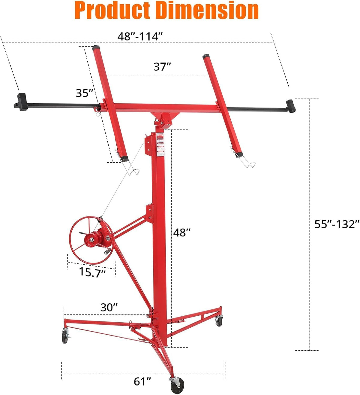 Sheetrock Lift Drywall Lift, 11ft Drywall Lifter Panel Hoist Dry Wall Rolling, Drywall Jack Lift for Ceiling and Walls, 150LBS Heavy Duty Drywall Lifter, Adjustable Telescopic Arm & 3 Lockable Wheels