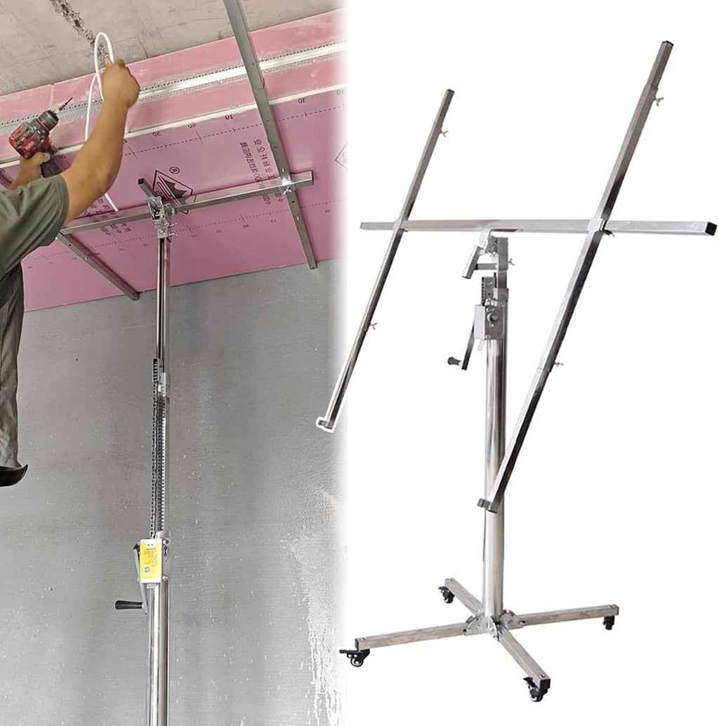 Rolling Sheetrock Jack Lift with Caster, 9/10.5/12/13 Ft Drywall Lifter Panel Hoist, Adjustable Drywall Lifting Hand Tool, Steel Dry Wall Lifters(Max Height 3.2m/10.5ft)