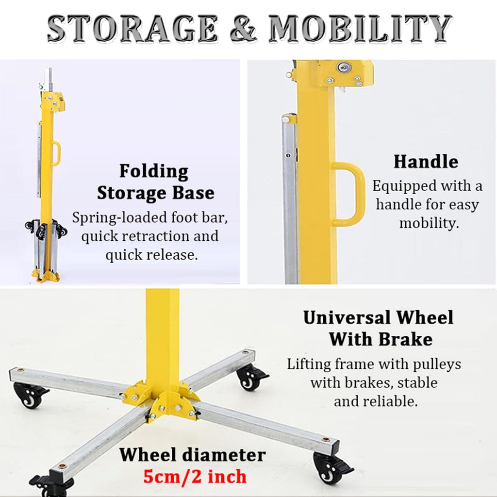 Drywall Jack Lift for Ceilings, Heavy Duty Drywall Lift, Rolling Drywall Lift Panel Lift, Adjustable Drywall Jack Lift, Steel Construction Tools ()