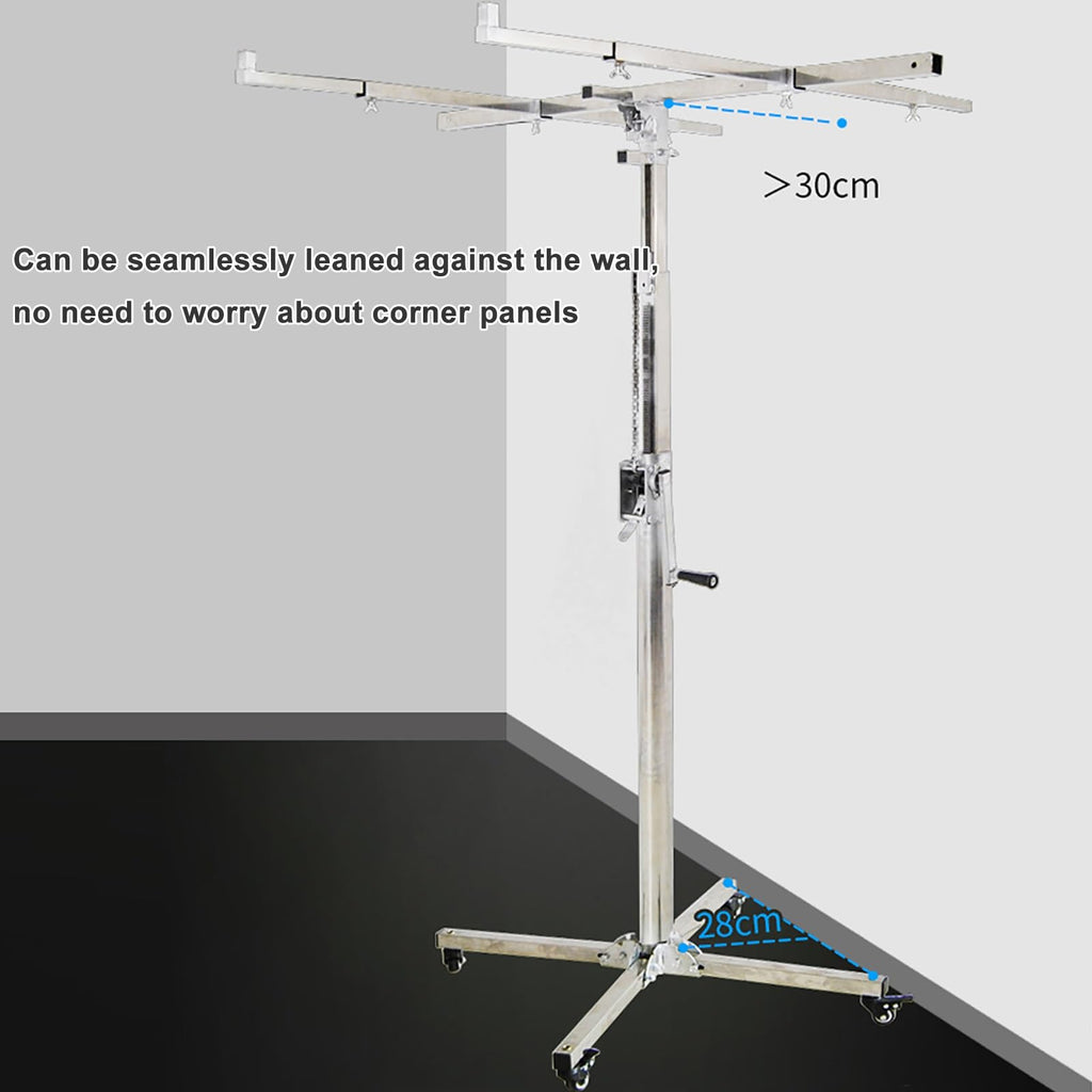 Drywall Lifter Tool, Easy to Move with Casters 3-in-1 Galvanized Steel Pipe Sheetrock Lift Adjustable Telescopic Arm Suitable for Woodworking Construction Tools Residential Commercial(3.7M)