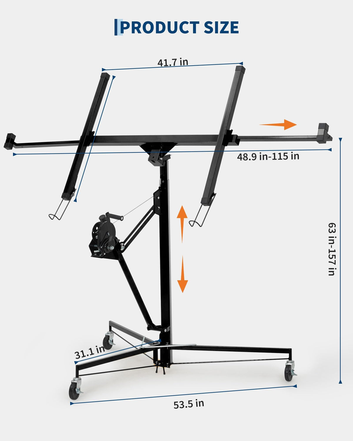 13ft Heavy-Duty Drywall Lift – 150LB Capacity Sheetrock Panel Hoist for Ceiling Installation, Single-Person Adjustable Material Lifter – Black