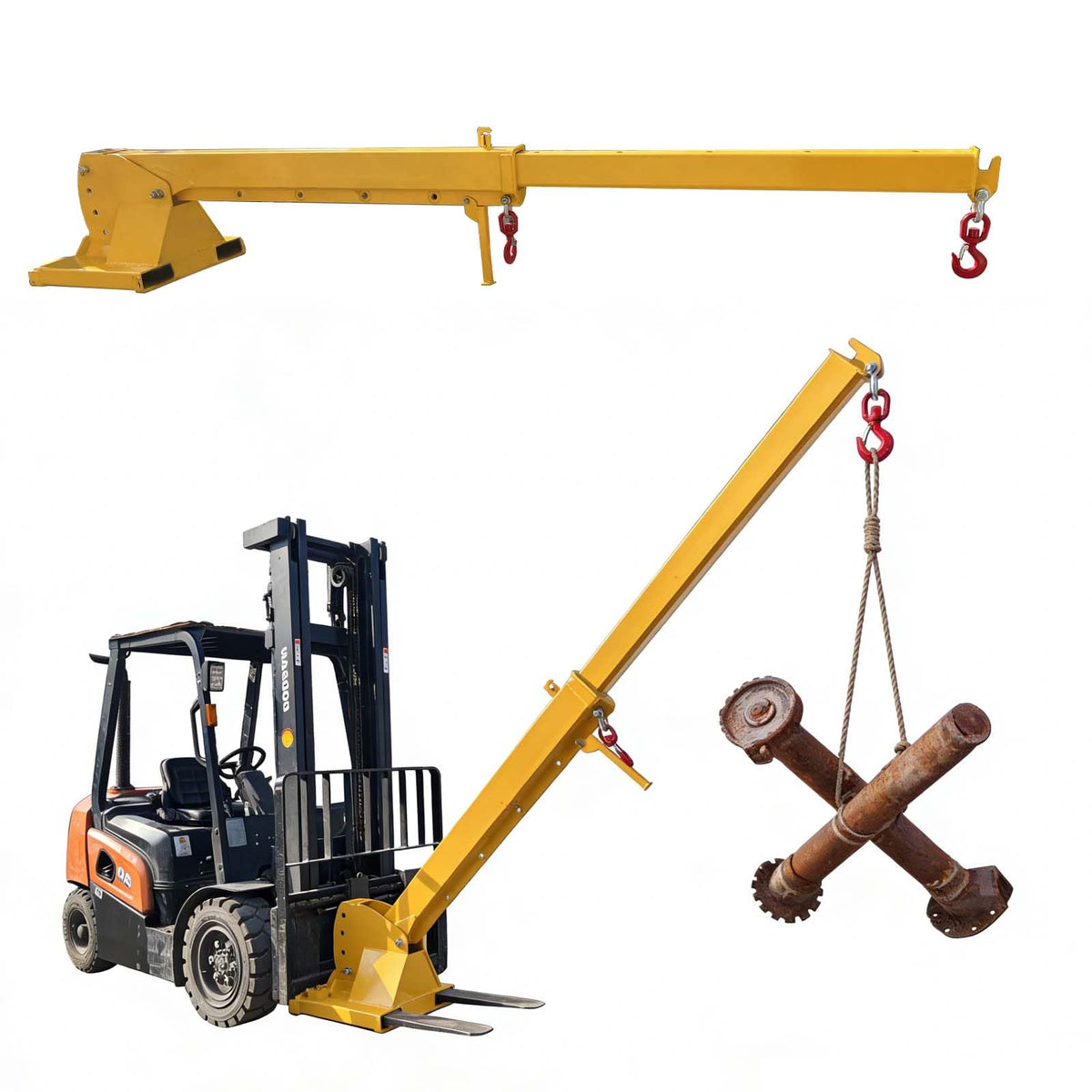6600LB Forklift Mobile Crane, 12FT Maximum Extension Arm Attachments, Adjustable Angle Jib Boom Crane, W/Telescopic Boom and Hook, for Forklift Towing Handling