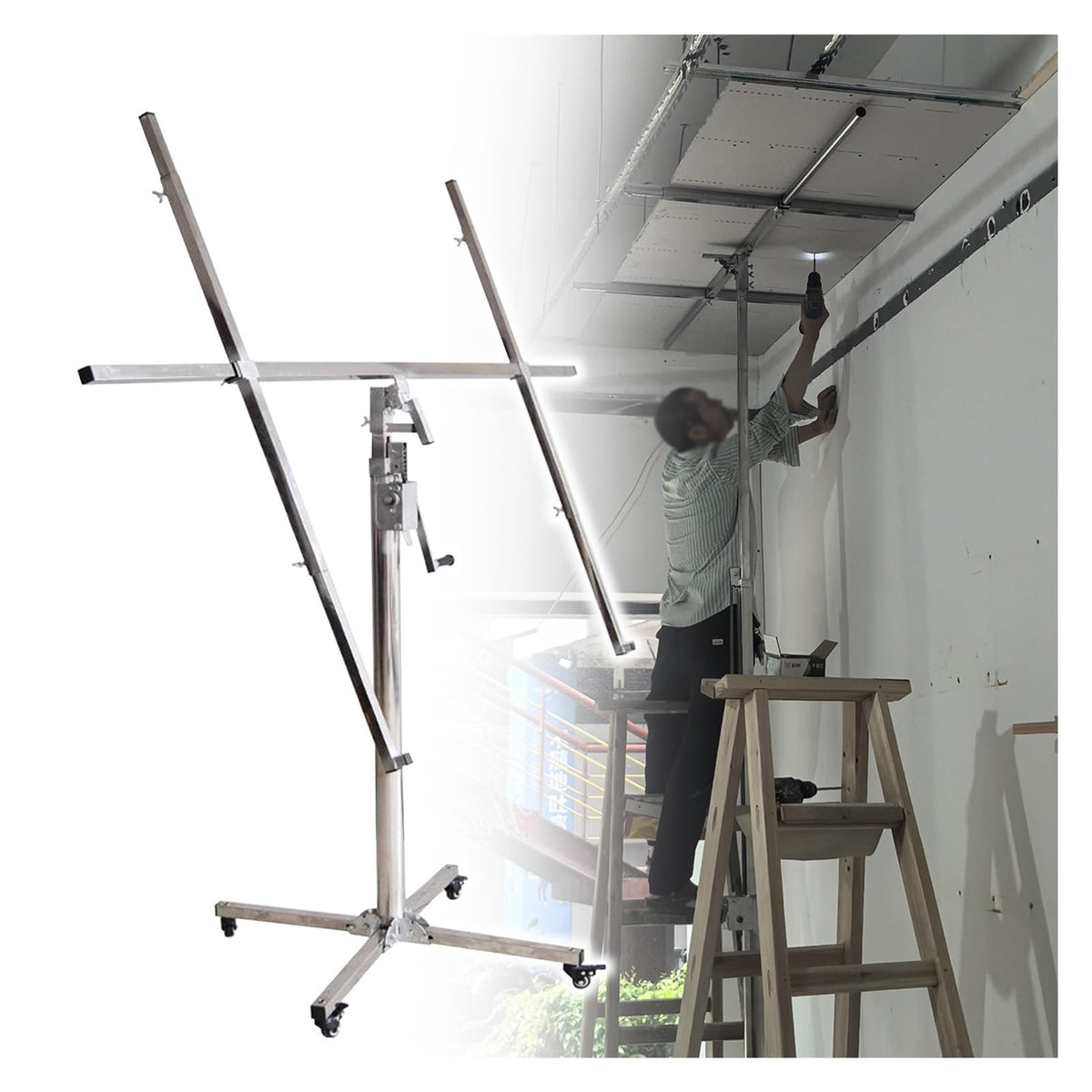 Drywall Hoist Plaster-Board Lifter Panel Jack Tool,3m 3.2m 4m Adjustable Height Sheetrock Lift Drywall Lift (H370cm)