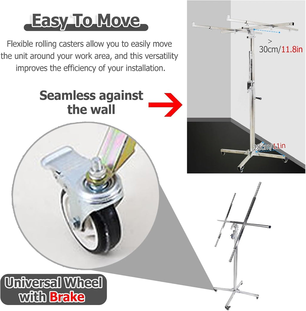 Panel Hoist Jack Lifter with Rolling Caster Wheels - Sheetrock Lift Drywall Lift Extension - Portable Adjustable Telescopic Arm Panel Hoist Jack Tool Labor Saving(3.7m/12.1ft+accessory)