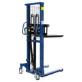 Manual Pallet Stacker 2200 LBS Capacity, 63" Lift Height Hand Pallet Forklift with Adjustable Forks & Fixed Legs, Heavy Duty Warehouse Material Lift for Open Deck Pallets